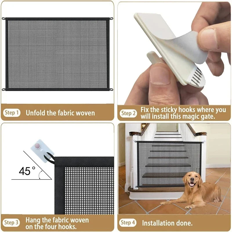 Pet Dog Barrier Fences With 4Pcs Hook Pet Isolated Network Stairs Gate New Folding Breathable Mesh Playpen For Dog Safety Fence - Majestic Pet Kingdom