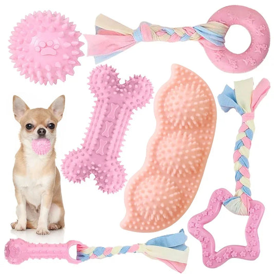 Dog Chew Toys Soft Rubber Bone Ball Donut Teething Set 3-Pack
