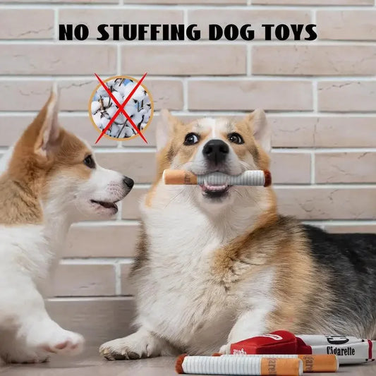 Dog Plush Toy Cigarette Box Novelty Squeaky Dental Chewer