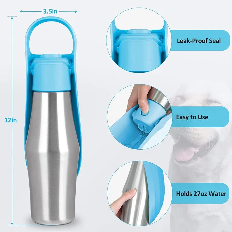 Majestic Pet Kingdom - 27oz Portable Pet Water Dispenser Dog Travel Bottle 2-in-1 Cat Puppy Drinking Fountain Outdoor Accessory View 4