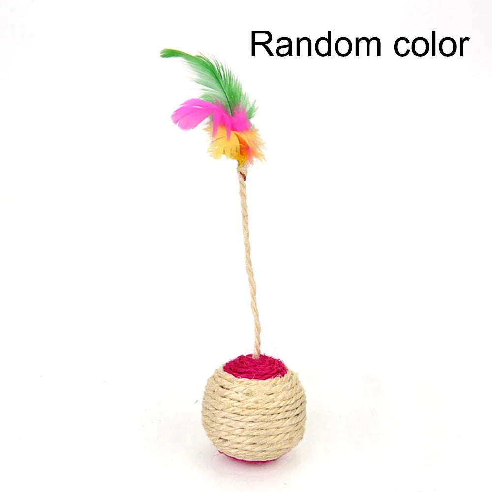 1PC Pet Cat Toy Colorful Feather Blanket Ball Grinding Claw Interactive Play Ball Cat Toy Sisal Shuttlecock Ball | Purrfect Pet Kingdom