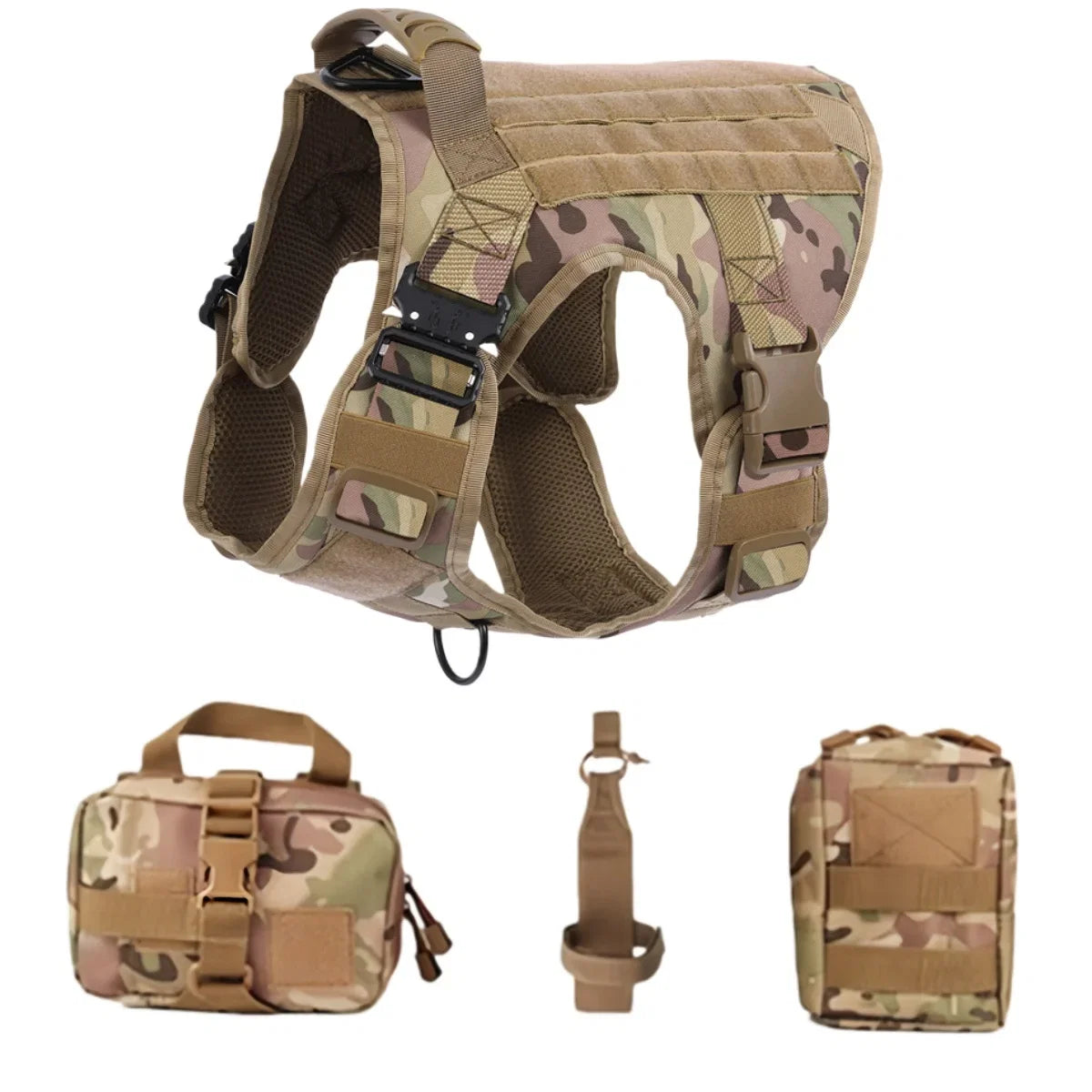 Tactical Military Vest Pet German Shepherd Golden Retriever Tactical Training Dog Harness and Leash Set For All Breeds Dogs - Black 4 piece set | Purrfect Pet Kingdom
