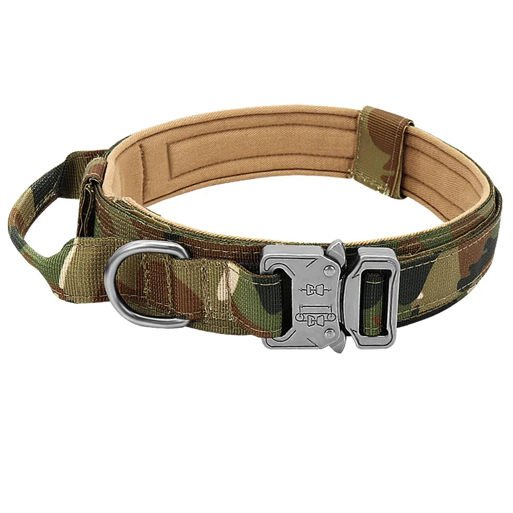 Military Tactical Dog Collar Nylon Dogs Collars Durable Pet Training Necklace Adjustable For Medium Large Dogs French Bulldog - Khaki | Purrfect Pet Kingdom