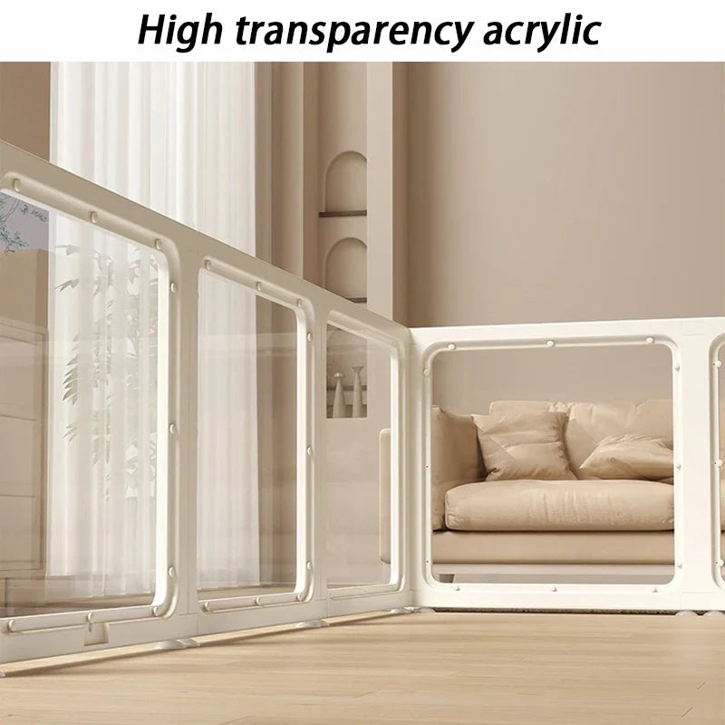 Indoor Playpen Dog Fence Cage with Gate Big Portable Dog Fences Acrylic Transparent Panel Pet Fences Household Puppy Supplies - Majestic Pet Kingdom