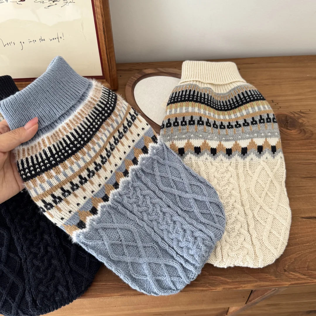 Vintage Stripe High Quality Warm Winter Sweater Clothes for Dog Cat Christmas New Year Knitted Pullover Clothes - beige | Purrfect Pet Kingdom