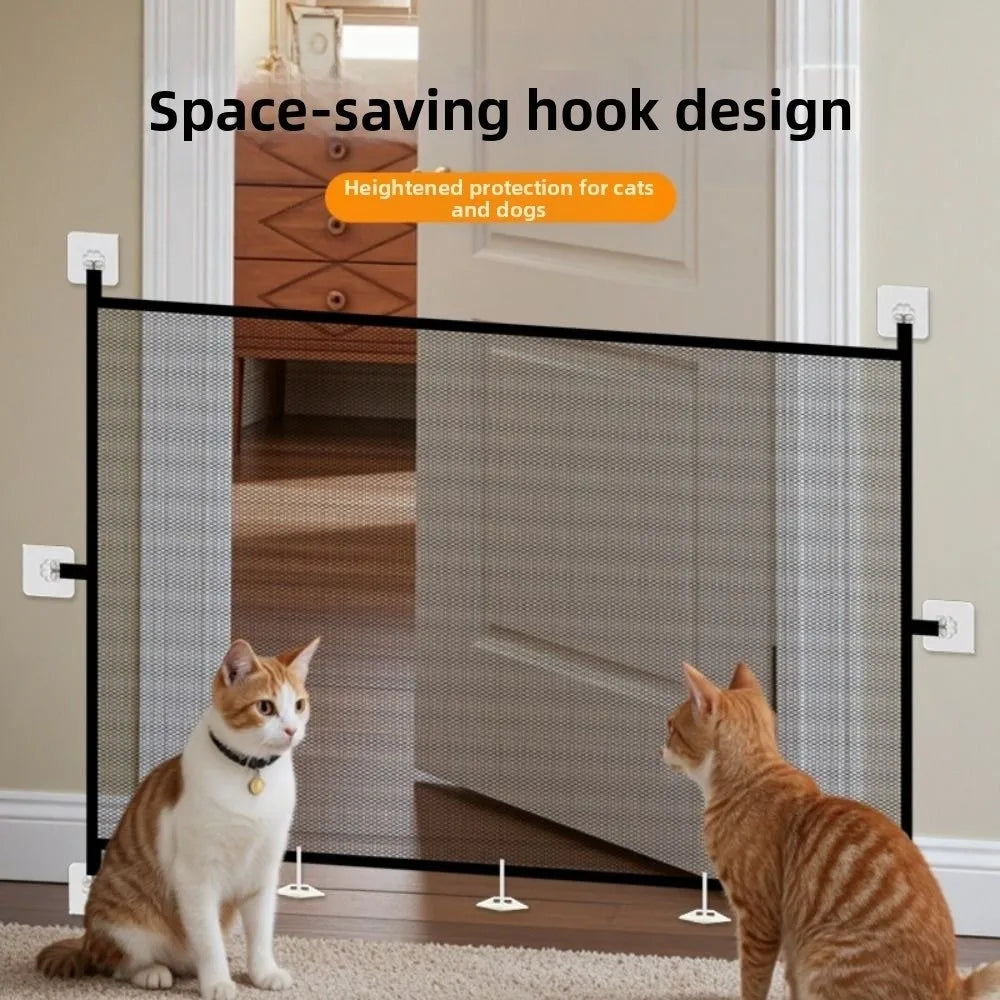 Retractable Pet Safety Gate Portable Folding Barrier Net Hooks