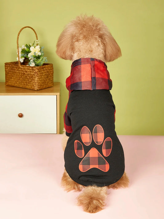 Dog Hoodie Plaid Paw Print Warm Puppy Sweatshirt Coat Gear - Main Feature View | Majestic Pet Kingdom