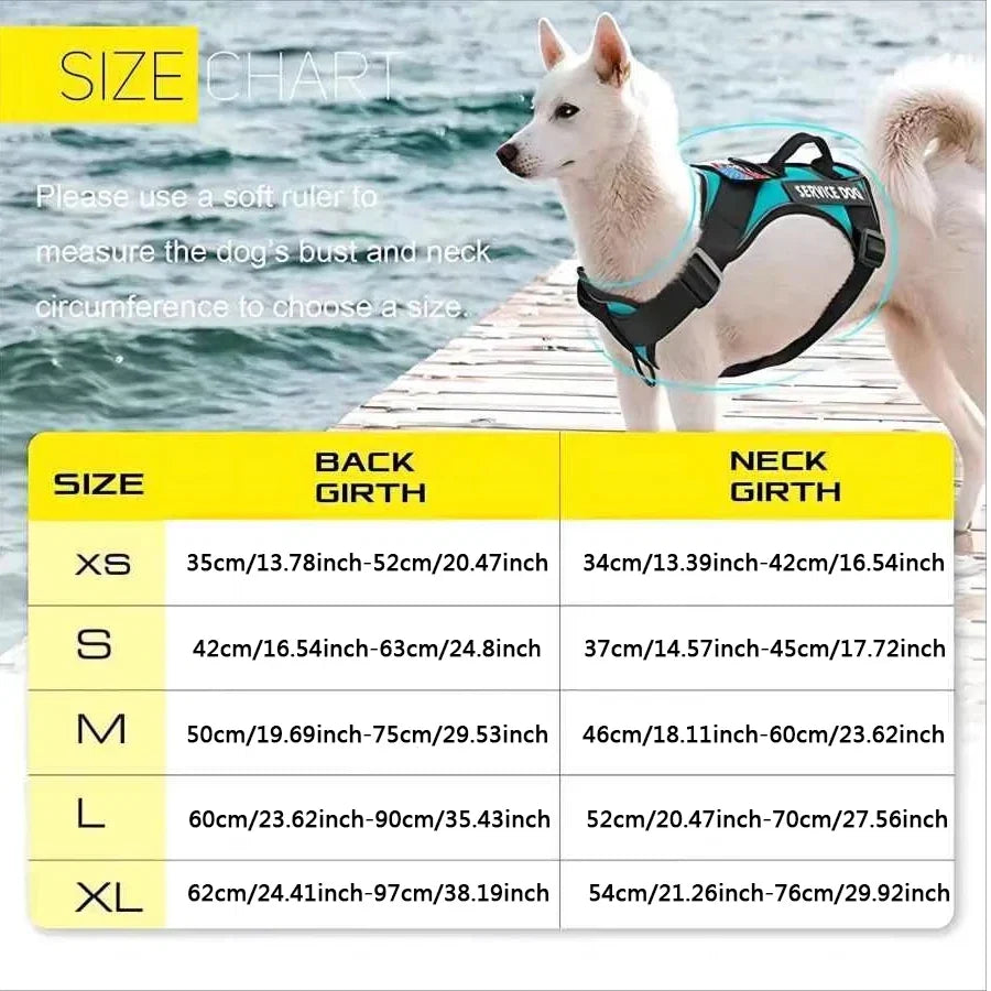 Service Dog Harness, Reflective Dog Vest Harness with 5 PCS Patches, Adjustable Soft Oxford Pet Harness, Inner Layer Mesh, Easy - Majestic Pet Kingdom