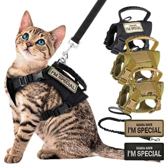 Tactical Cat Harness Vest with Handle Soft Mesh Escape Gear - Main Feature View | Majestic Pet Kingdom