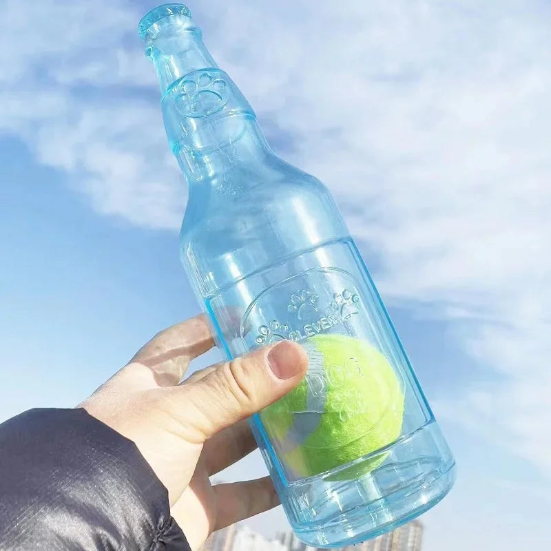 Dog Chew Toy Silicone Beer Bottle Shape Squeaker Tennis Ball Play - Detail Angle 5 | Majestic Pet Kingdom