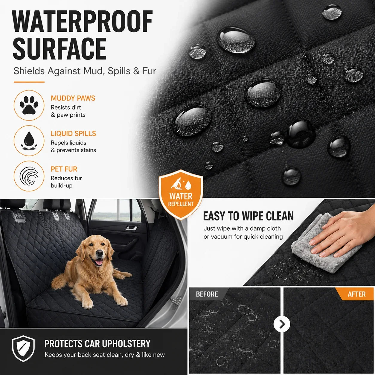 Dog Seat Cover Waterproof Lightweight Quilted Rear Bench
