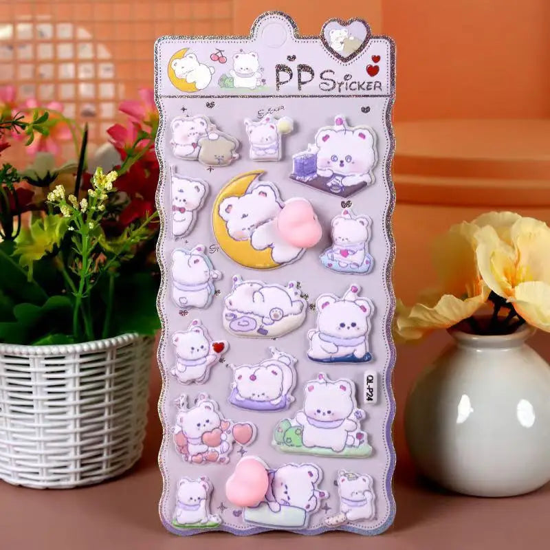 3D Cartoon Stress Relief Stickers | Soft PP Rabbit Bear Dog Decor
