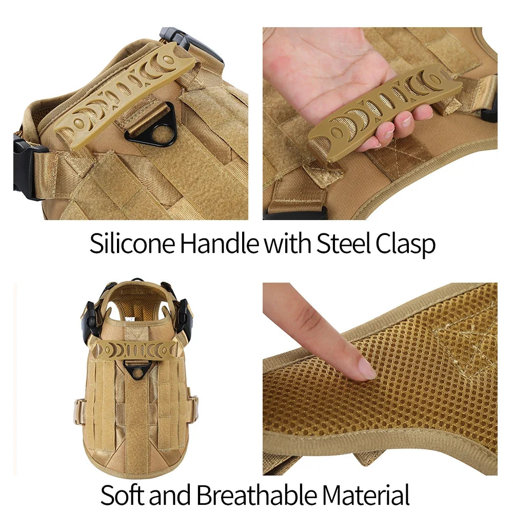 Dog Tactical Harness Vest Pet Dog Harness for Medium Large Dogs  Reflective Dog Harness No Pull with Durable Soft Handle - Khaki set | Purrfect Pet Kingdom