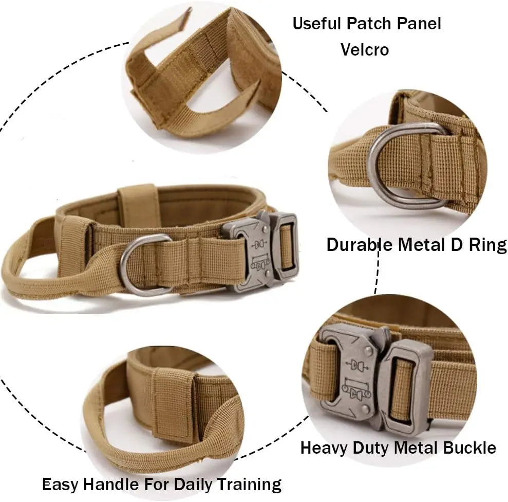 Tactical Dog Collar with Heavy Duty Metal Buckle Control Handle Nylon Military Dog Collar for Medium Large Dog - Majestic Pet Kingdom