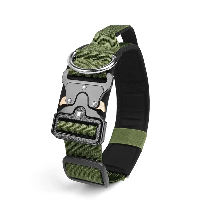 Adjustable Tactical Dog Collar with Metal Buckle Outdoor Walking Training Durable Nylon Collars for Medium Big Dogs Pet Supplies - Green | Purrfect Pet Kingdom