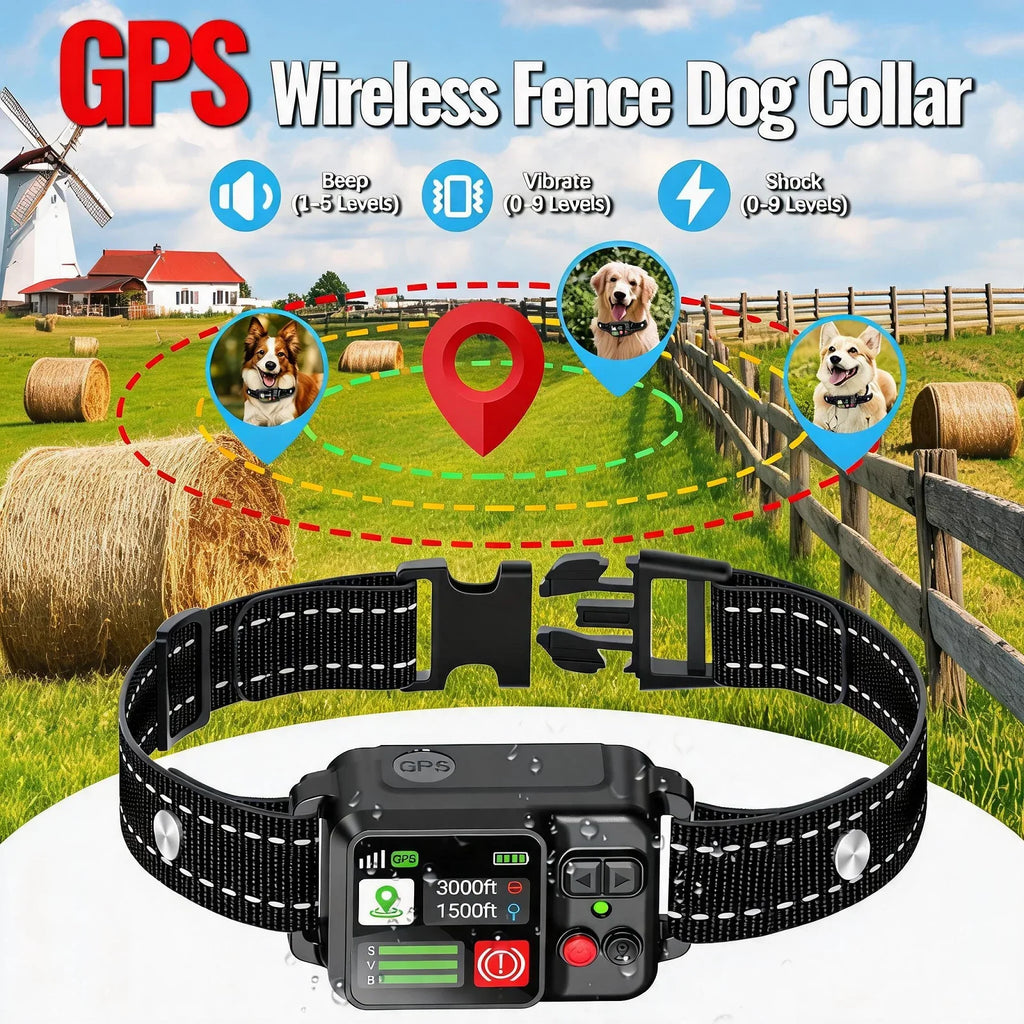 GPS Dog Fence Collar IP67 Waterproof Shock Containment System