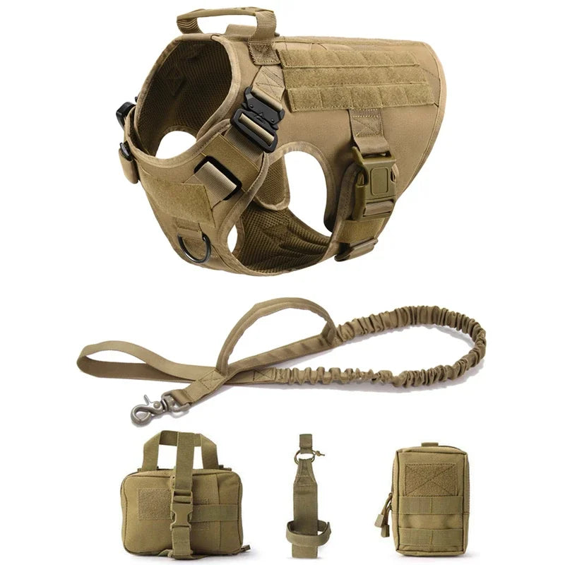 CANBOUN Tactical Military Vest Pet German Shepherd Golden Retriever Tactical Training Dog Harness And Leash Set For All Breeds D - Black 5 piece set | Purrfect Pet Kingdom