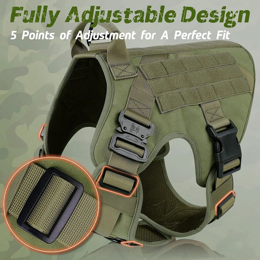 Tactical Military Vest Pet German Shepherd Golden Retriever Tactical Training Dog Harness and Leash Set For All Breeds Dogs - Black 5 piece set | Purrfect Pet Kingdom