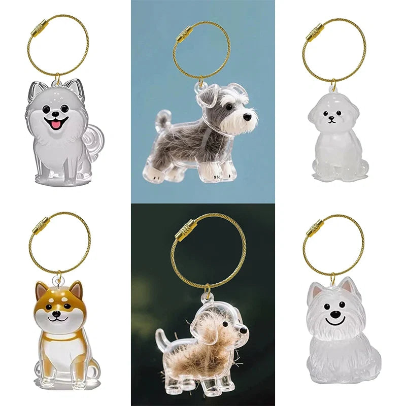 Clear Pet Hair Memorial Keepsake Capsule | Dog Fur Container Keychain