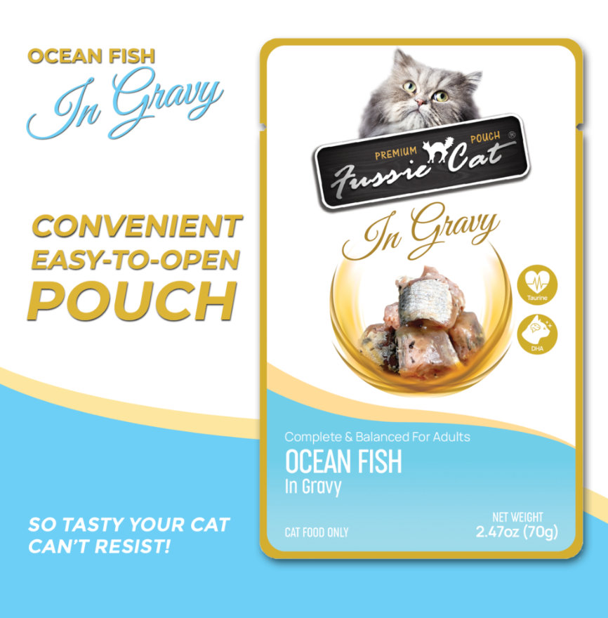 Fussie Cat Pouch - Ocean Fish in Gravy (2.47oz) - Majestic Pet Kingdom