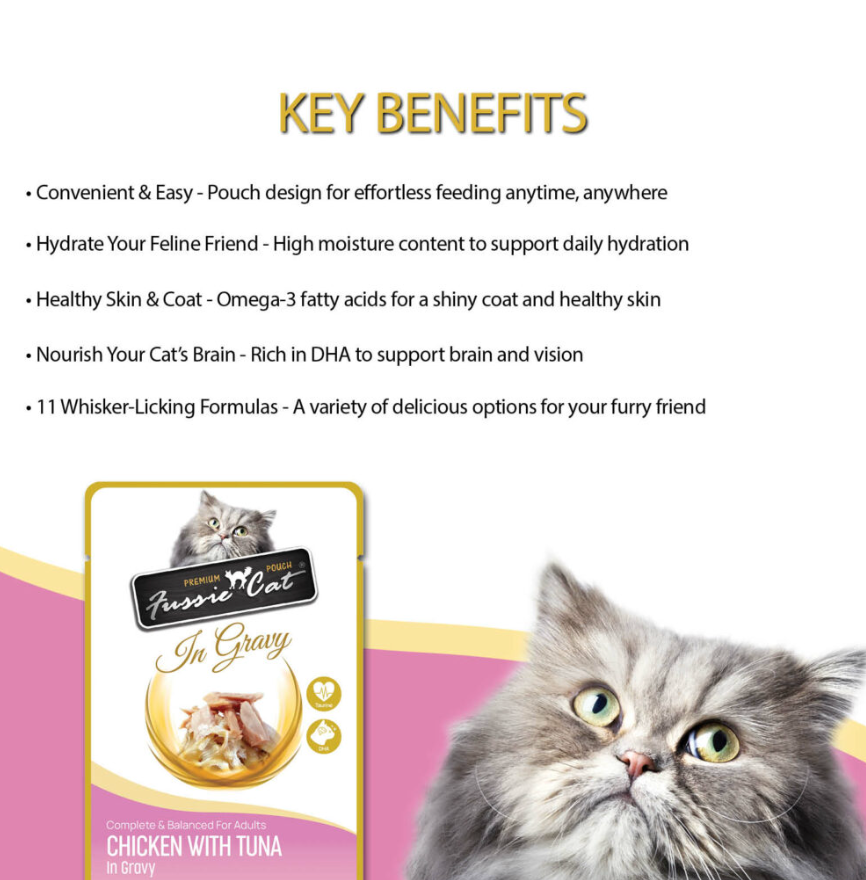 Fussie Cat Pouch - Chicken with Tuna in Gravy (2.47oz) - Majestic Pet Kingdom