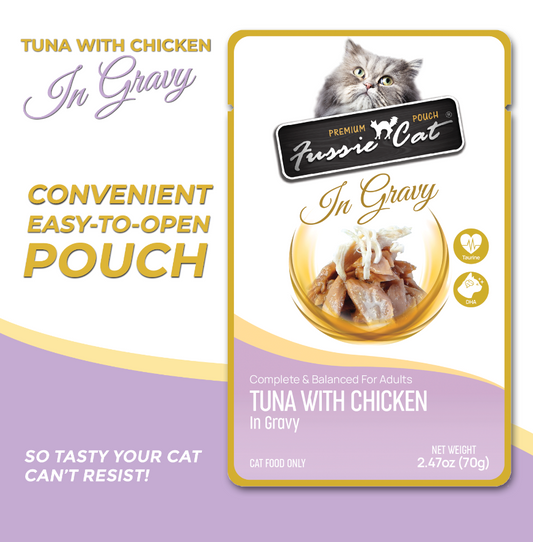 Fussie Cat Pouch - Tuna with Chicken in Gravy (2.47oz) - Majestic Pet Kingdom