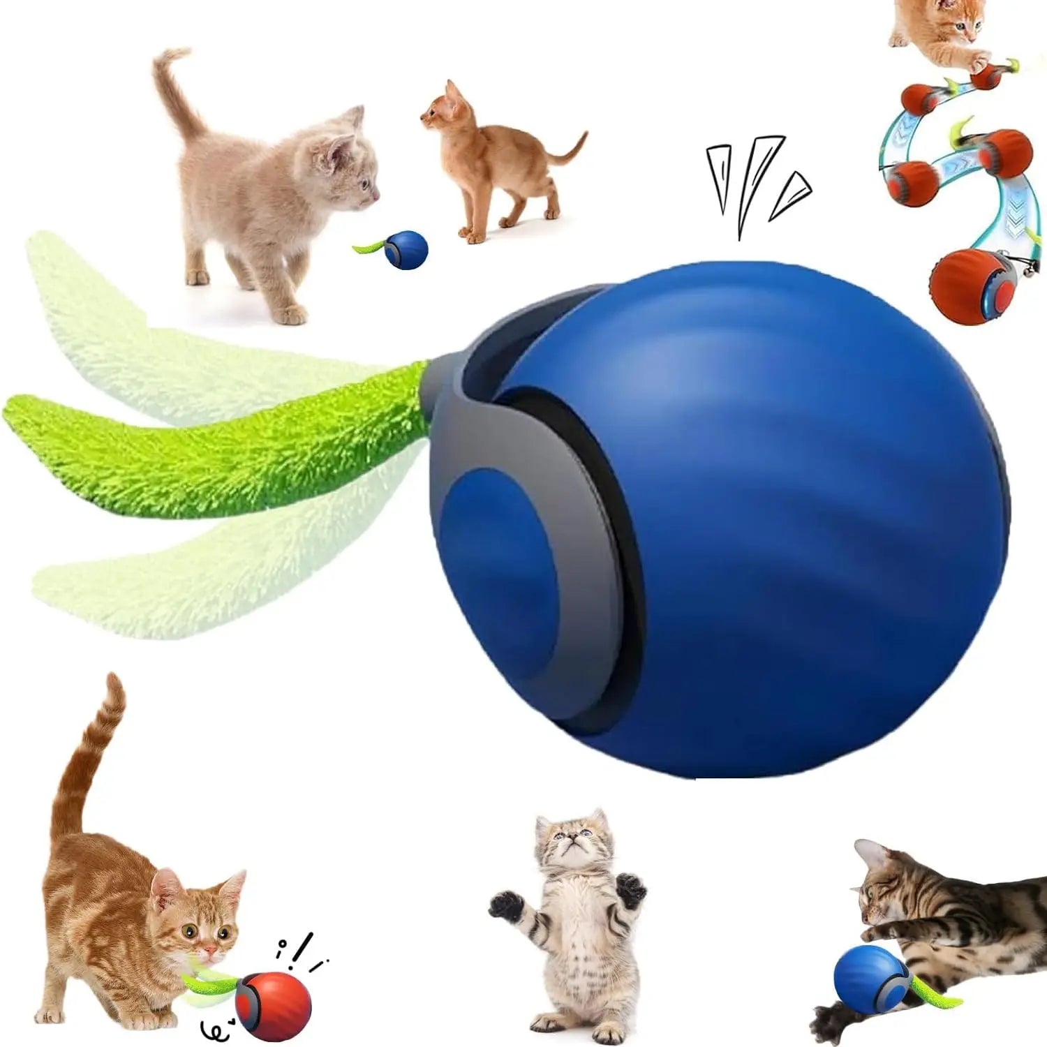 NewSpeedy Tail 2.0 Cat Toy, Speedy Tail Cat Toy, Interactive Cat Ball Toy, Smart Cat Toys Ball, Two Speed Adjustment, with Tail - Majestic Pet Kingdom
