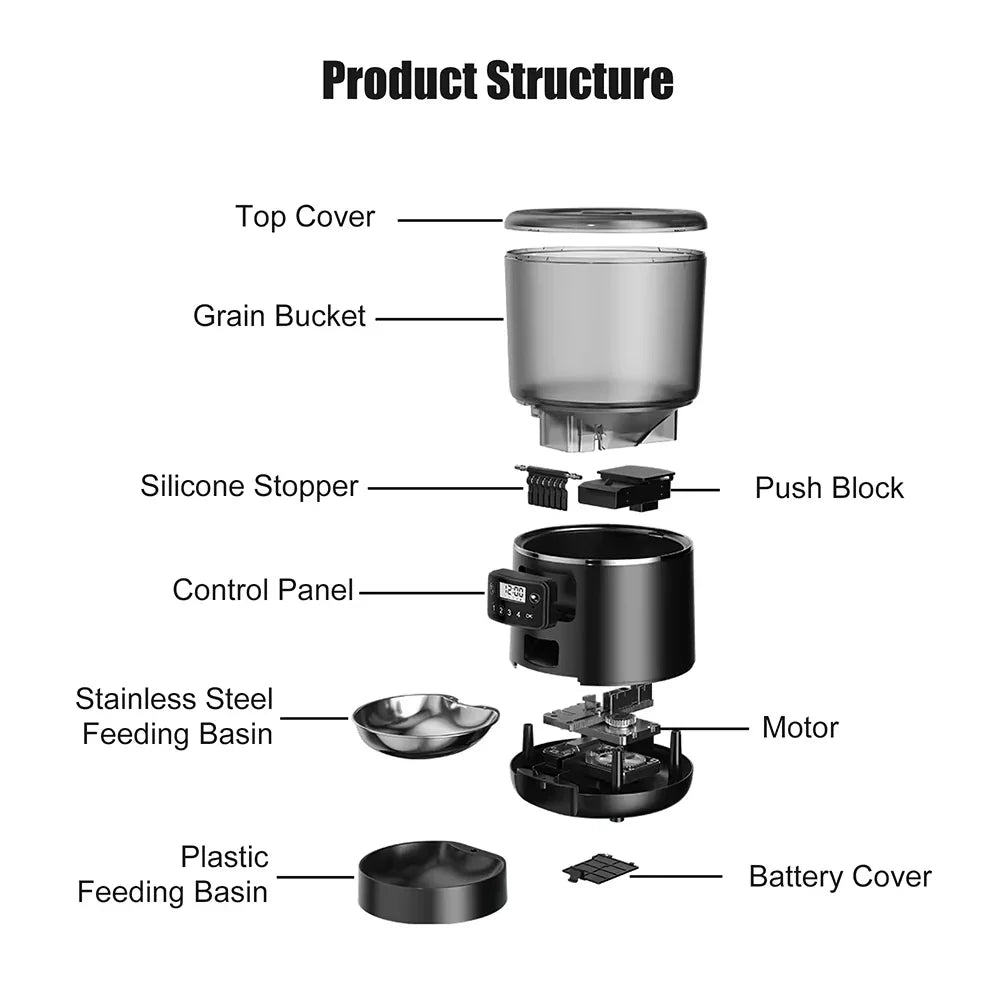 Automatic Pet Feeder 4L Capacity Smart Timer Tuya Control Food Dispenser with Stainless Steel Bowl Dogs Cats Feeding Supplies - Majestic Pet Kingdom
