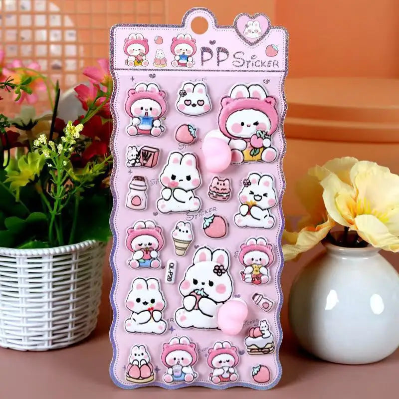 3D Cartoon Stress Relief Stickers | Soft PP Rabbit Bear Dog Decor