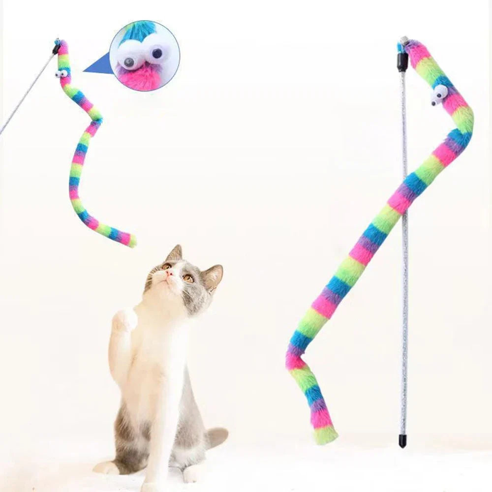 1PC Soft cartoon caterpillar, cat teasing stick, cat interactive toy, pet cat supplies, cat teasing accessories - Majestic Pet Kingdom