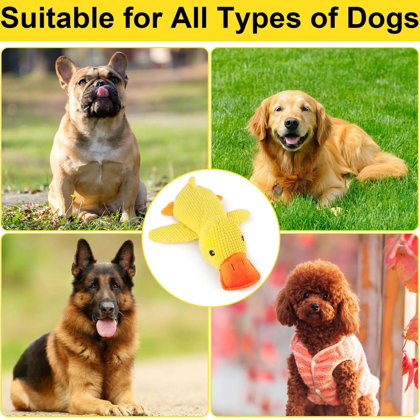 Majestic Pet Kingdom - 1/3pcs Yellow Duck Dog Toy Chew Resistant Interactive Pet Plush Toy with Quacking Sound For Aggressive Dog Grinding Teeth View 6