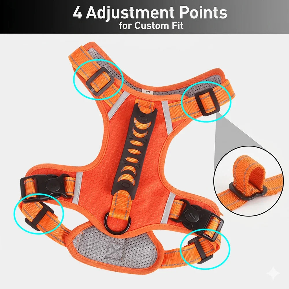 Tactical Dog Harness No Pull Reflective Pet Vest Adjustable Breathable Mesh Dog Chest Strap with Handle for Small Large Dogs Cat - Orange | Purrfect Pet Kingdom