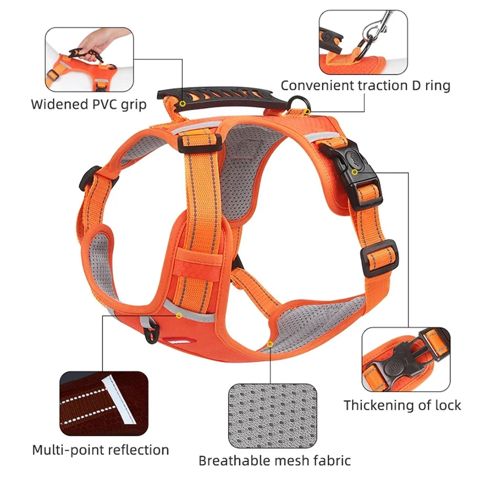Tactical Dog Harness No Pull Reflective Pet Vest Adjustable Breathable Mesh Dog Chest Strap with Handle for Small Large Dogs Cat - Orange | Purrfect Pet Kingdom