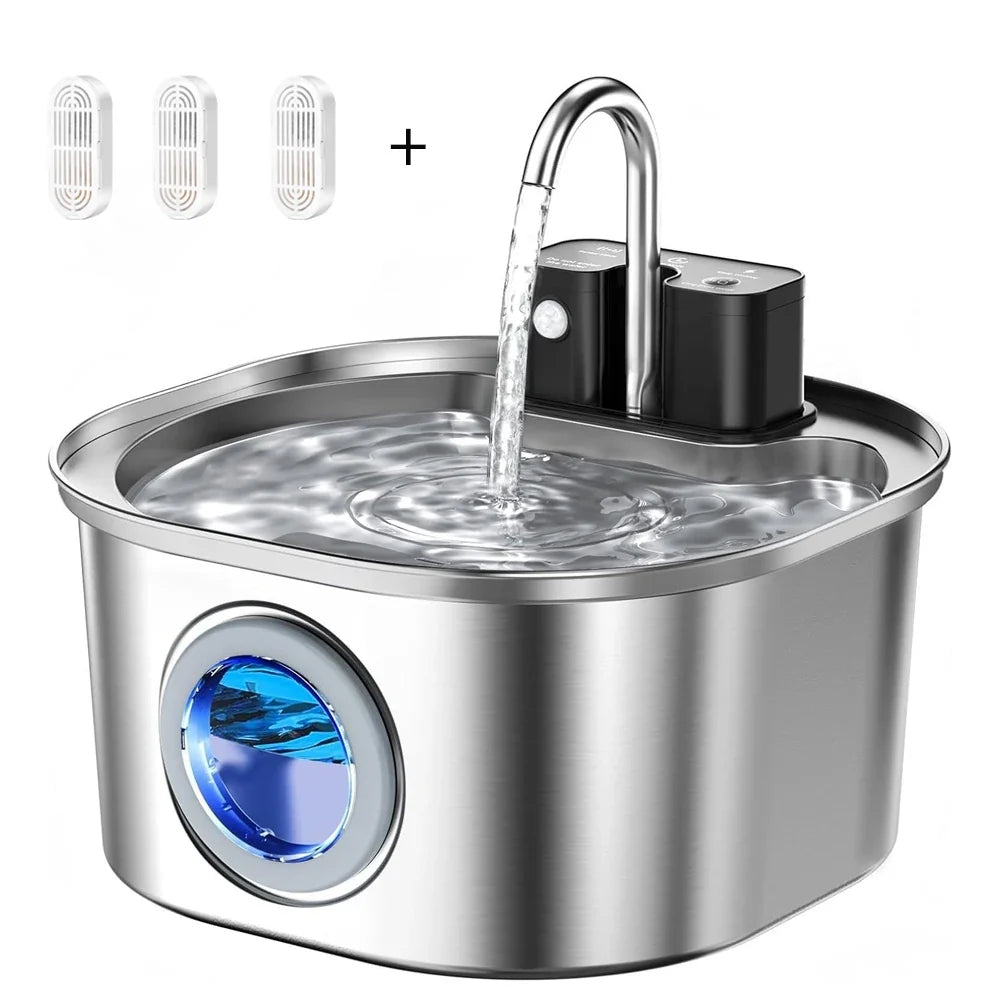 3L Stainless Steel Wireless Recharging Sensor Cat Water Fountain Auto Drinking Fountain For Cats Dog Drinker Pet Dispenser Bowl - Majestic Pet Kingdom