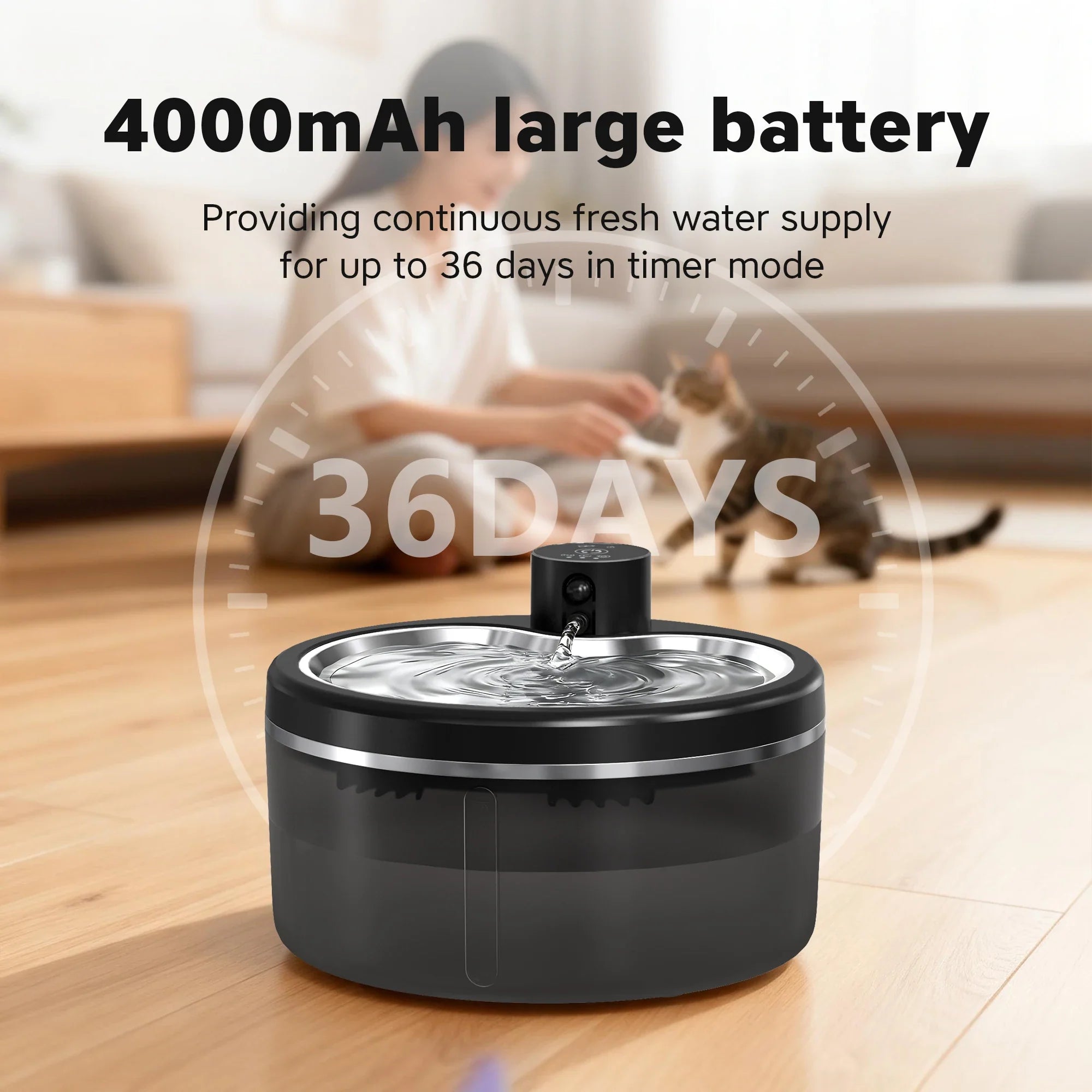 3L Wireless Cat Water Fountain Mute Pet Water Dispenser With Stainless Steel Tray and Intelligent Sensing, 4000mAh Large Battery - Majestic Pet Kingdom