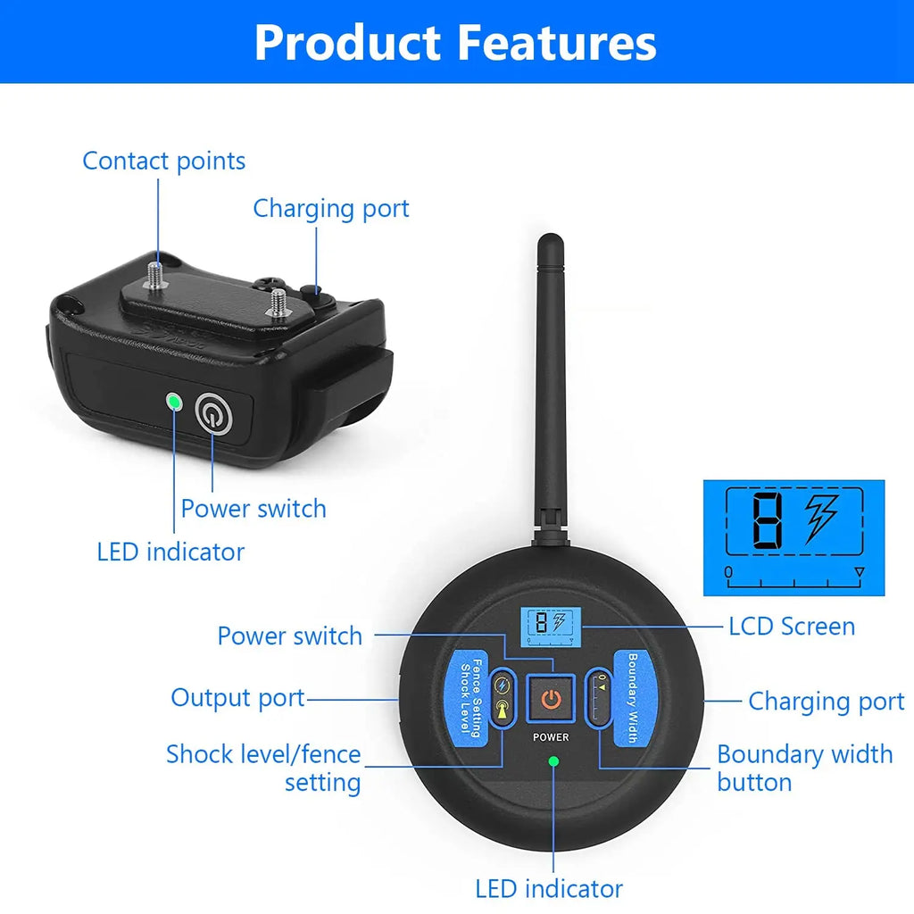 Wireless Dog Fence Electric Collar Rechargeable Containment