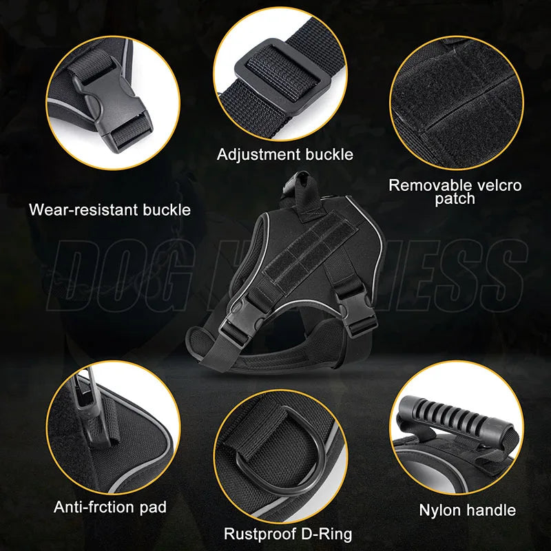 Tactical Dog Harness for Large Dogs No Pull Explosion Proof Heavy Duty Adjustable Military Grade K9 Training Walking Vest - JY2500120-KK | Purrfect Pet Kingdom