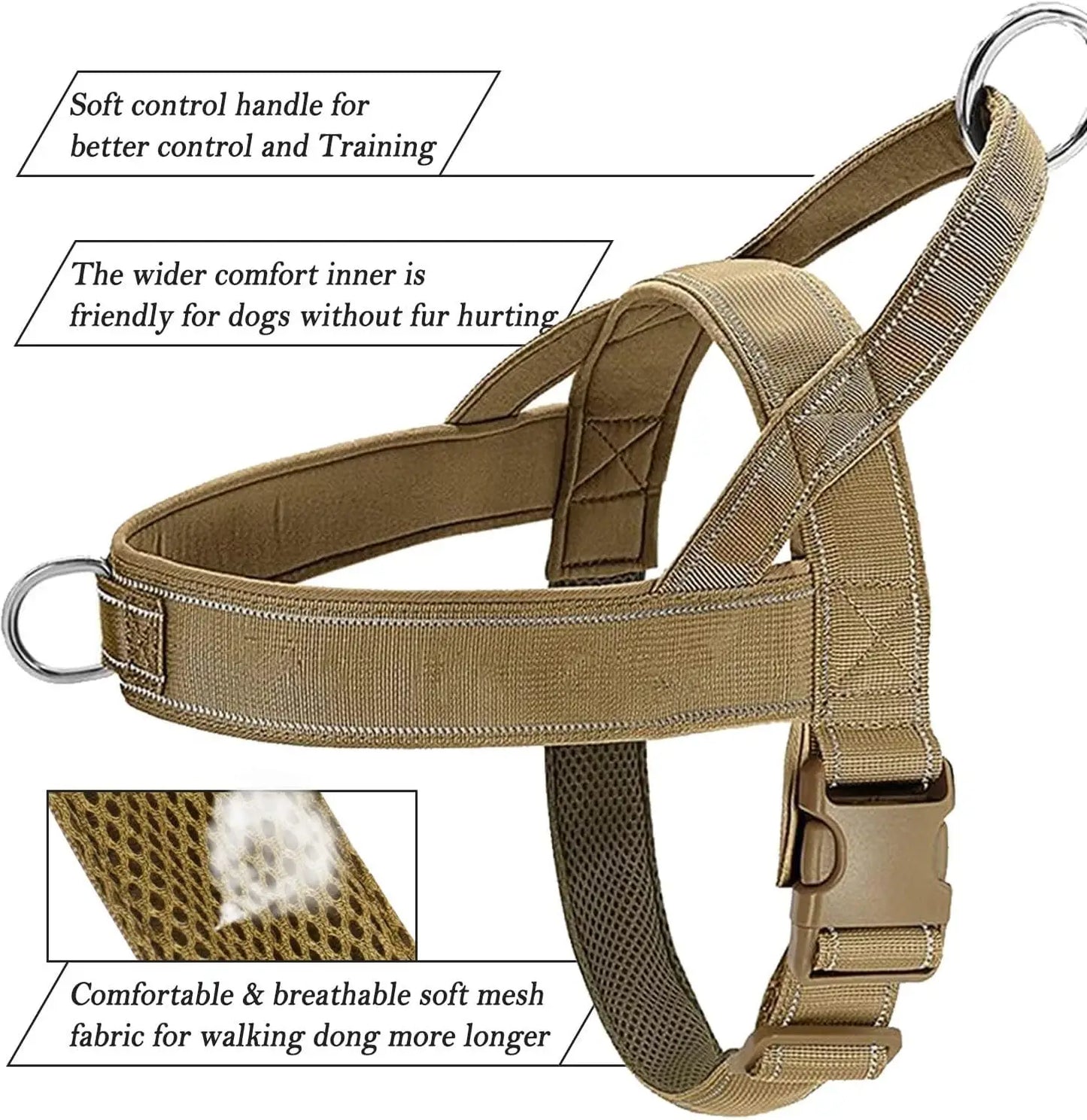 Explosion-Proof Tactical Harness Dog Traction Large Dog Collar Vest Style Golden Retriever Dog Walking Traction Vest - Dark Khaki | Purrfect Pet Kingdom