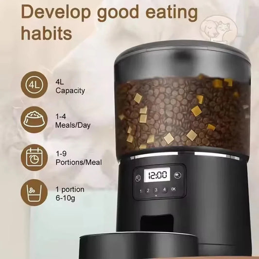 Automatic Pet Feeder 4L Capacity Smart Timer Tuya Control Food Dispenser with Stainless Steel Bowl Dogs Cats Feeding Supplies - Majestic Pet Kingdom
