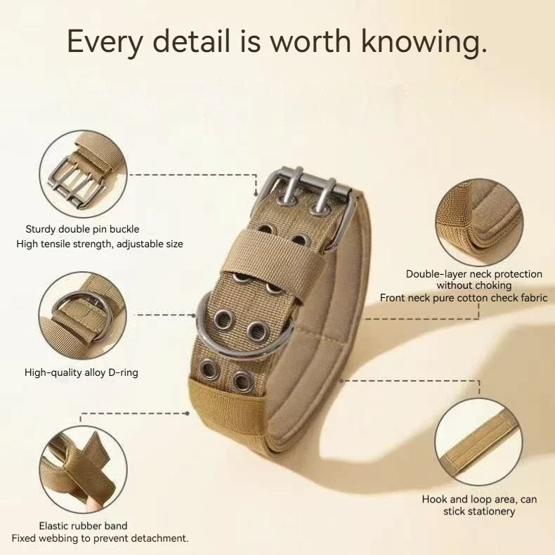 Adjustable Sturdy Tactical Dog Collar with Leash Set for Medium to Large Dogs Anti-Bite Durable Neck Collar For Strong Dogs - Khaki | Purrfect Pet Kingdom
