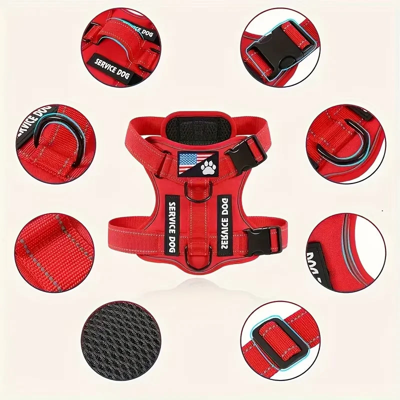 Service Dog Harness & Leash Set with 1pc Folding Bowl Reflective Adjustable Dog Vest Harness Soft Oxford Pet Harness For Small M - Majestic Pet Kingdom