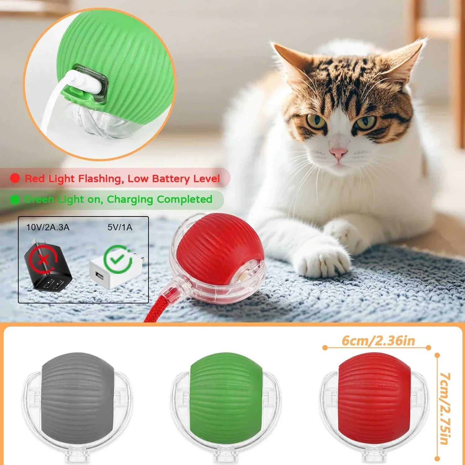 iLMH 1/2 PCS Cat Interactive Ball Toy Automatic Rolling Ball Faux Tail Rechargeable Smart Pet Electric Toy Pet Toy Imitate Mouse - Majestic Pet Kingdom