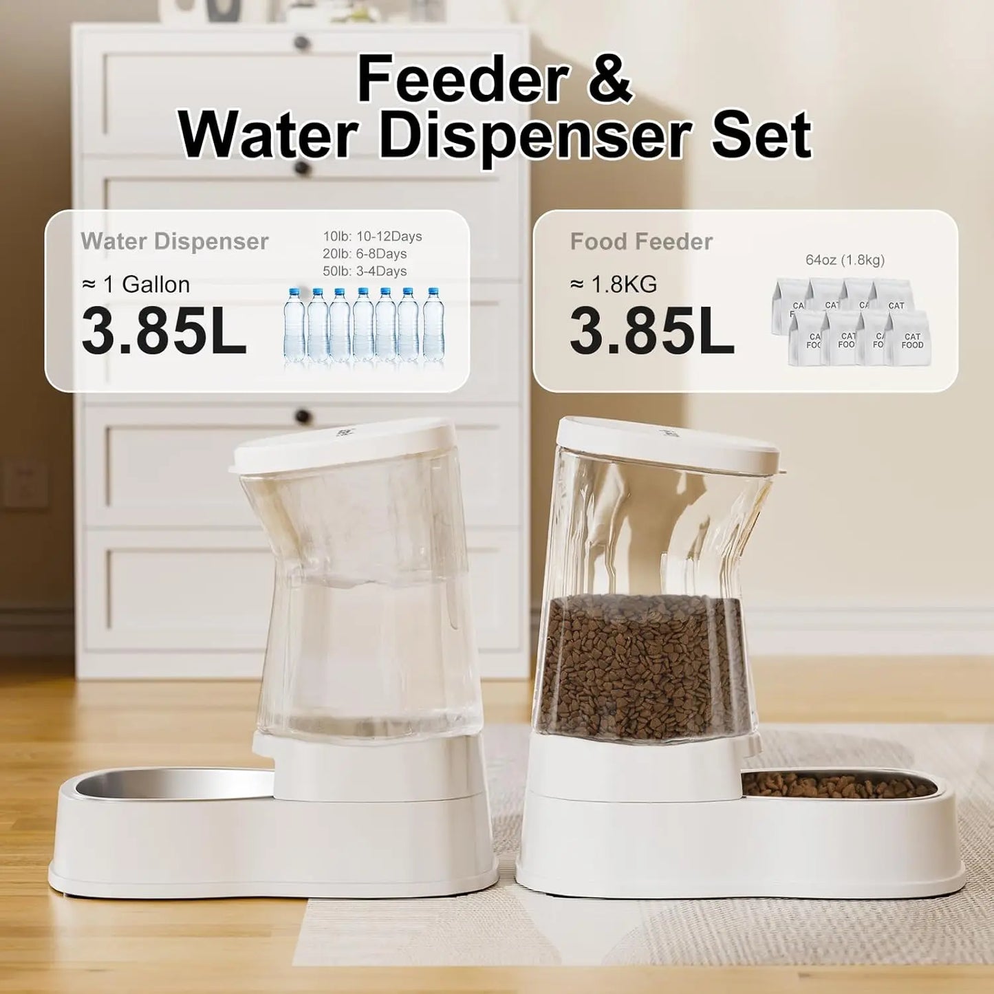 Majestic Pet Kingdom - Automatic Pet Feeder And Water Dispenser Set Stainless Steel Bowls View 2