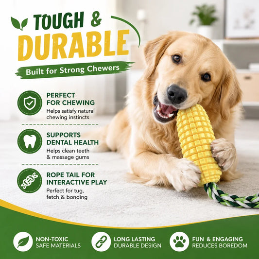 Dog Chew Toy Corn Shape Dental Teeth Cleaning Rubber Stick