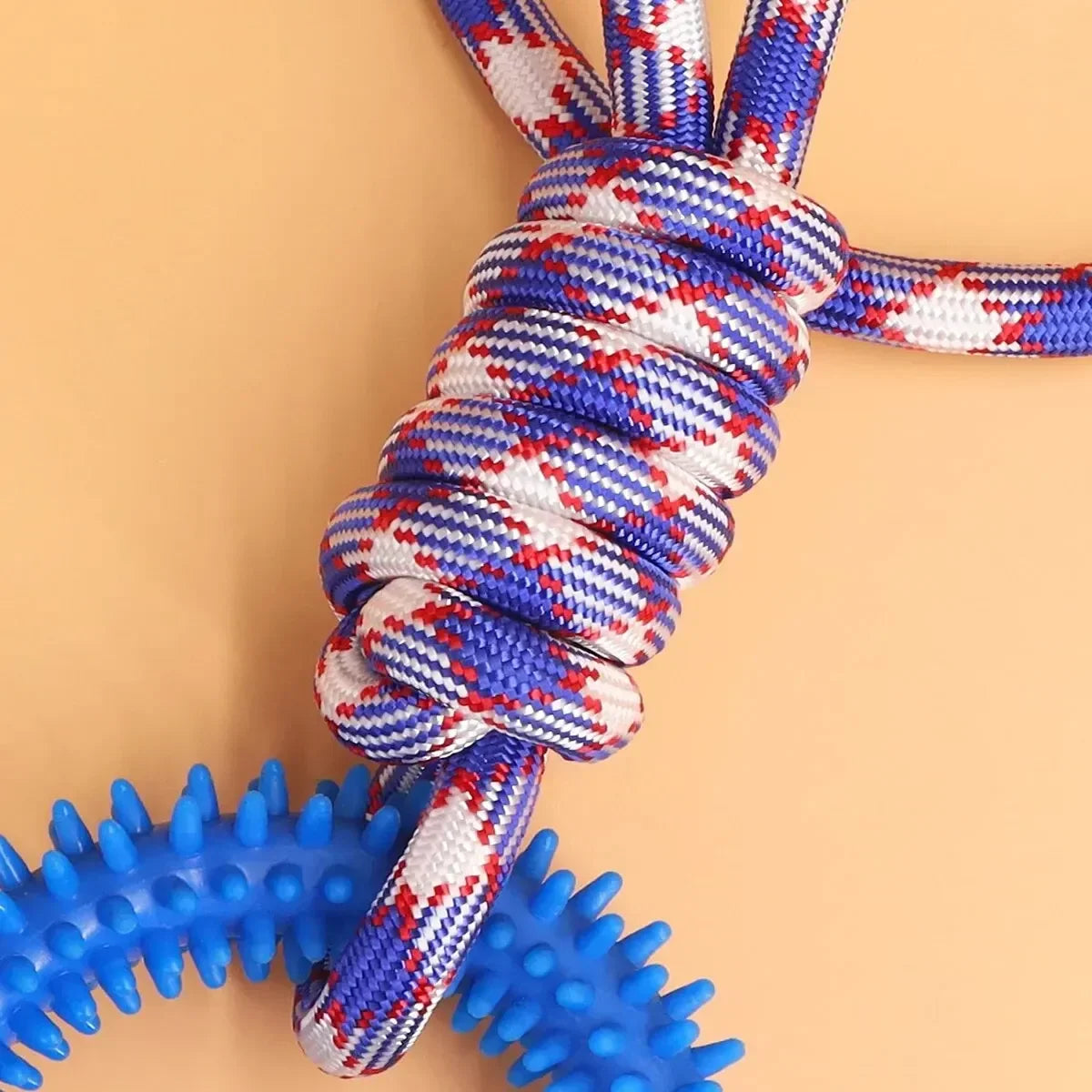 Colorful Woven Nylon Rope and Rubber Dog Toy | Chew Resistant Outdoor Play