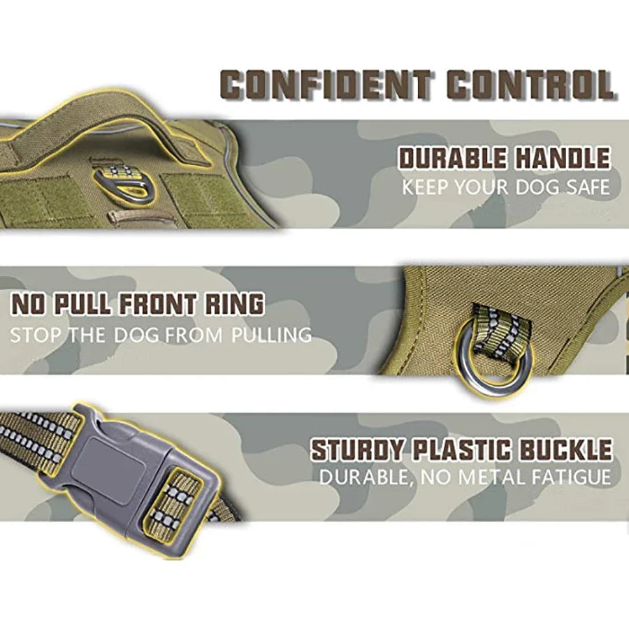 Military Tactical Dog Harness No Pull Large Reflective Straps Durable Vest with Control Handle - micai | Purrfect Pet Kingdom