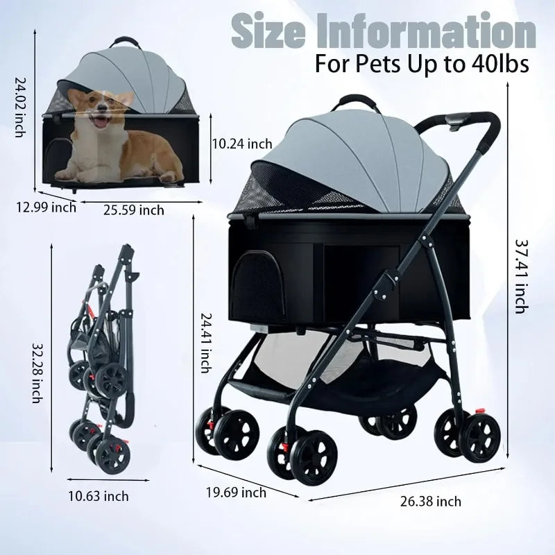 3-in-1 Pet Dog Stroller Dog Wagon with Removable Carrier Cat Stroller for Medium Dogs Up to 55lbs  dog carrier dog backpack