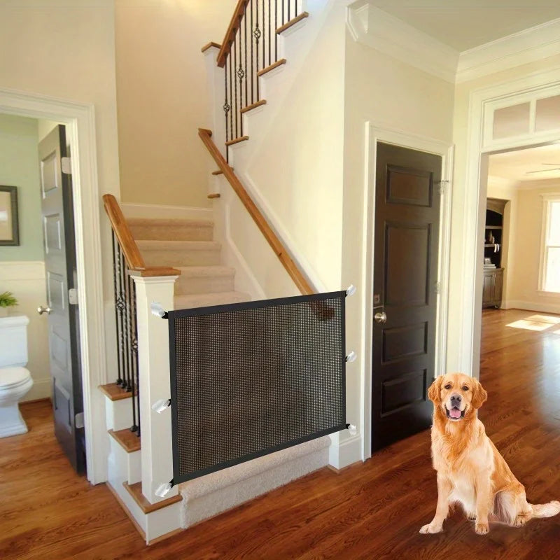 Pet Dog Barrier Fences with 4pcs Hook Pet Isolated Network Stairs Gate New Folding Breathable Mesh Playpen for Dog Safety Fence - Majestic Pet Kingdom