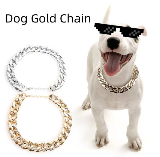 Dog Cuban Chain Collar Gold Plated Fashion Jewelry Choker - Main Feature View | Majestic Pet Kingdom