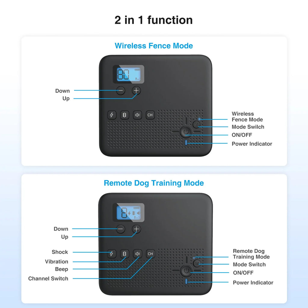 Wireless Dog Fence 2 in 1 Remote Trainer Beep Shock Collar
